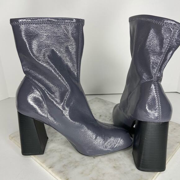 NEW Topshop Grey Patent Leather Heeled Ankle Boots Mid Calf Tall Shaft Size 38 - Picture 6 of 10